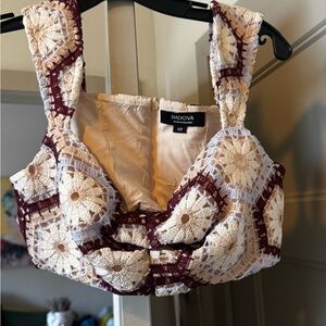 Beige and Burgundy Crochet Top